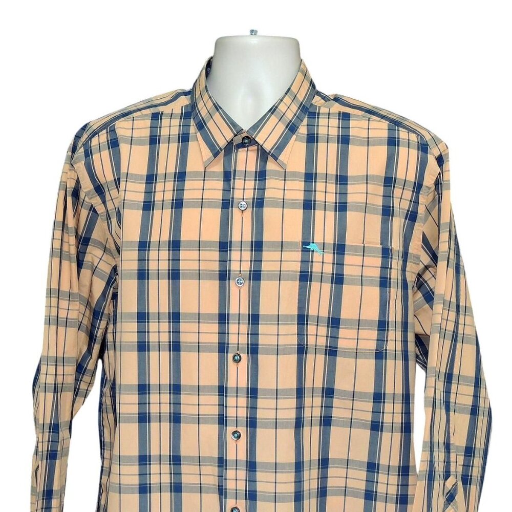 Tommy Bahama Burnt Orange/Black Plaid Long Sleeves Men's Shirt Sz XL MINT COND.